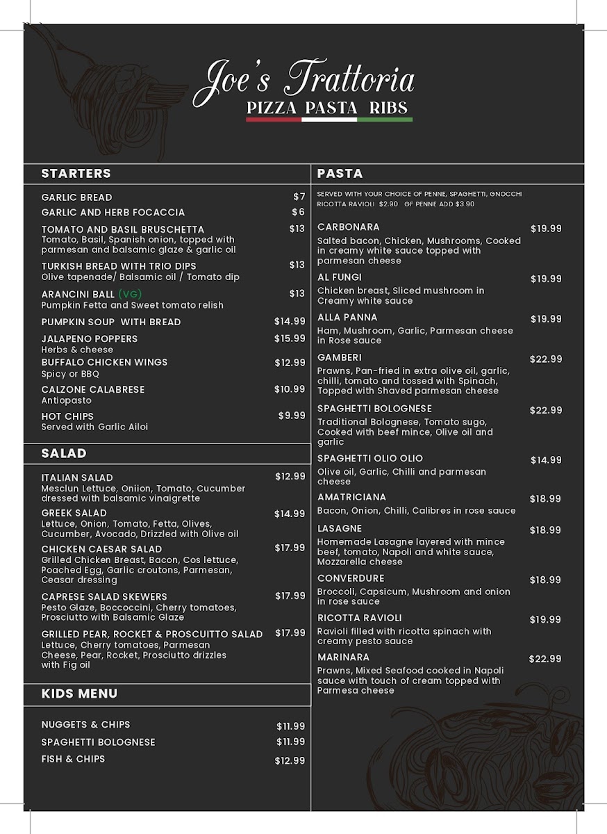 Menu Joe's Trattoria Pizza, Pasta & Ribs-2