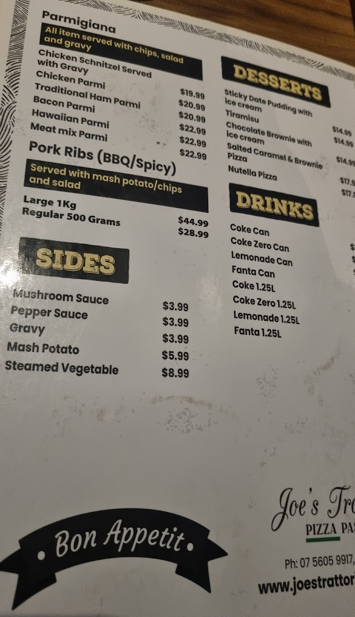 Menu Joe's Trattoria Pizza, Pasta & Ribs-5